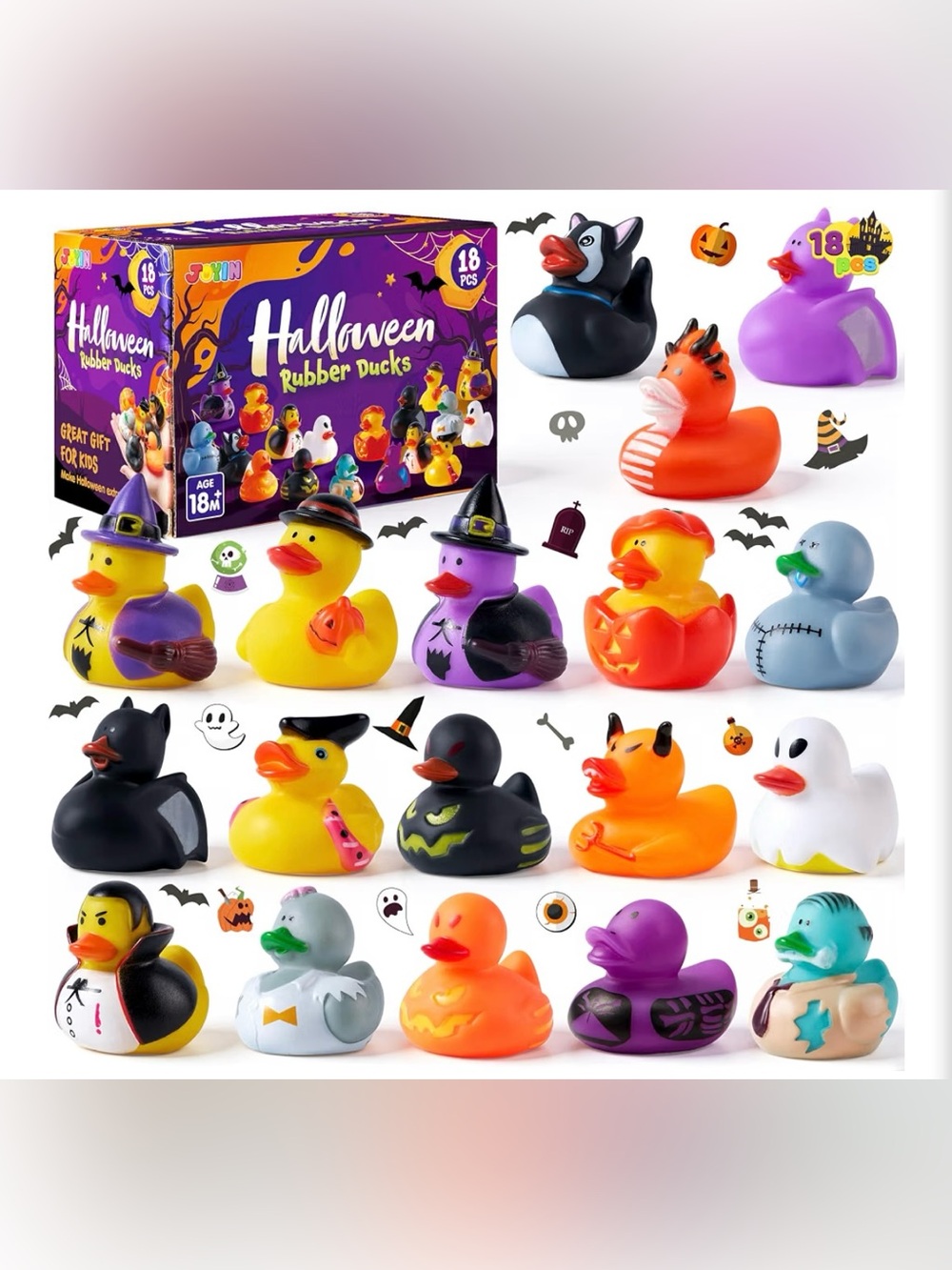 Halloween Rubber Ducks - 18-Pack Set (Assorted Colors)